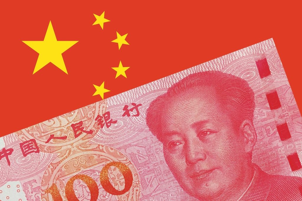 China Flag with 100 Yuan Currency